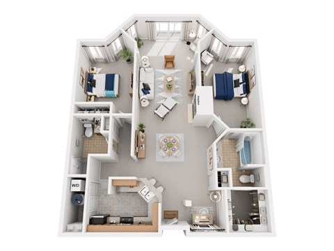 Floor plan for 2 beds, 2 baths, 1293 sqft